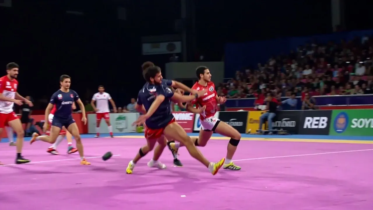 Kabaddi mat with two raiders mid-action