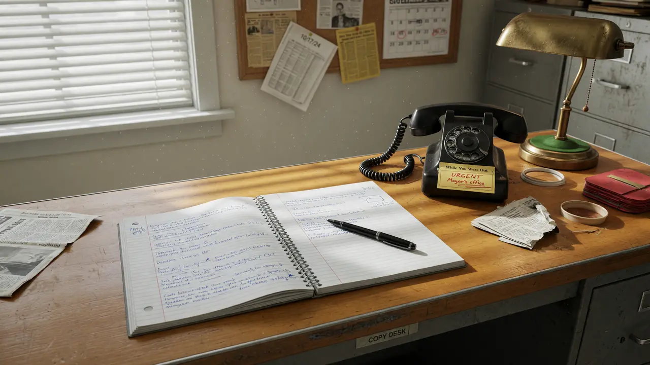 An overhead view of a notebook and phone showing the desk's login screen with email and password fields